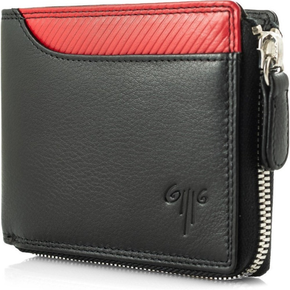 Ανδρικό Πορτοφόλι δέρμα ΚΙΟΝ 17 μαύρο-κόκκινο