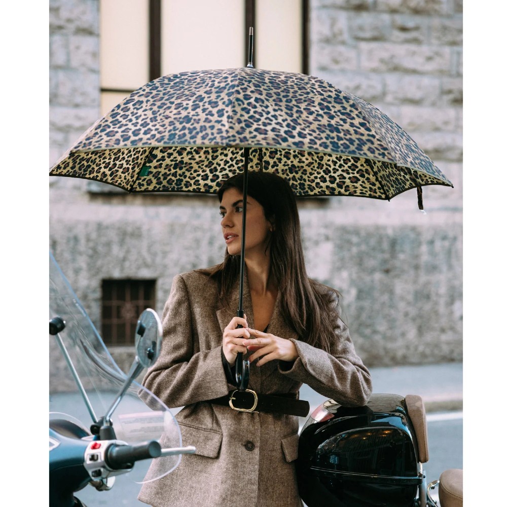 PERLETTI 26495 Automatic Windproof Folding Rain Umbrella Grey Leopard Accessories