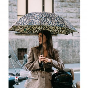 PERLETTI 26495 Automatic Windproof Folding Rain Umbrella Grey Leopard Accessories