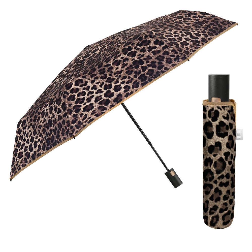 PERLETTI 26495 Automatic Windproof Folding Rain Umbrella Grey Leopard Accessories