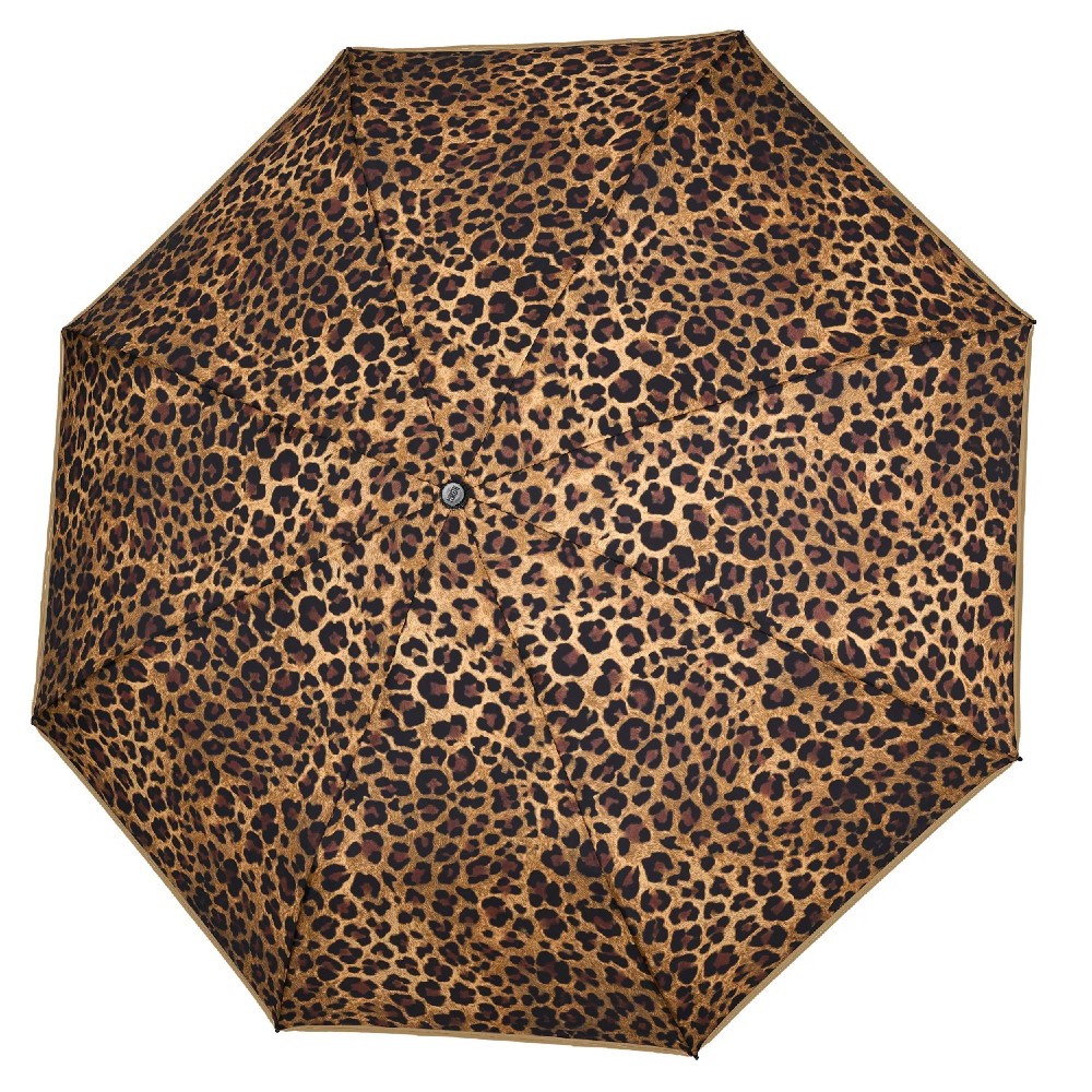 PERLETTI 26495 Automatic Windproof Folding Rain Umbrella Brown Leopard Accessories