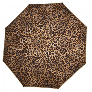 PERLETTI 26495 Automatic Windproof Folding Rain Umbrella Brown Leopard Accessories