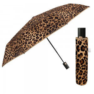 PERLETTI 26495 Automatic Windproof Folding Rain Umbrella Brown Leopard Accessories