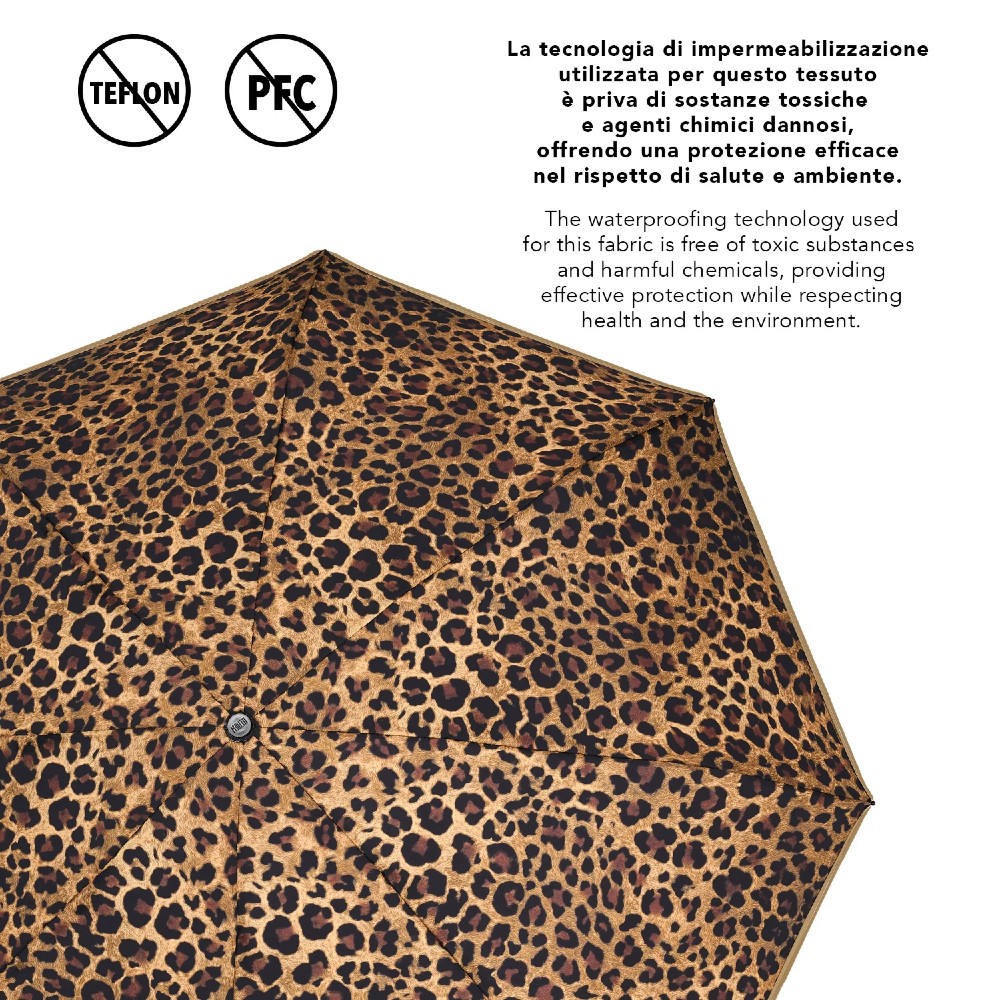 PERLETTI 26495 Automatic Windproof Folding Rain Umbrella Brown Leopard Accessories