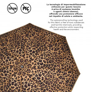 PERLETTI 26495 Automatic Windproof Folding Rain Umbrella Brown Leopard Accessories