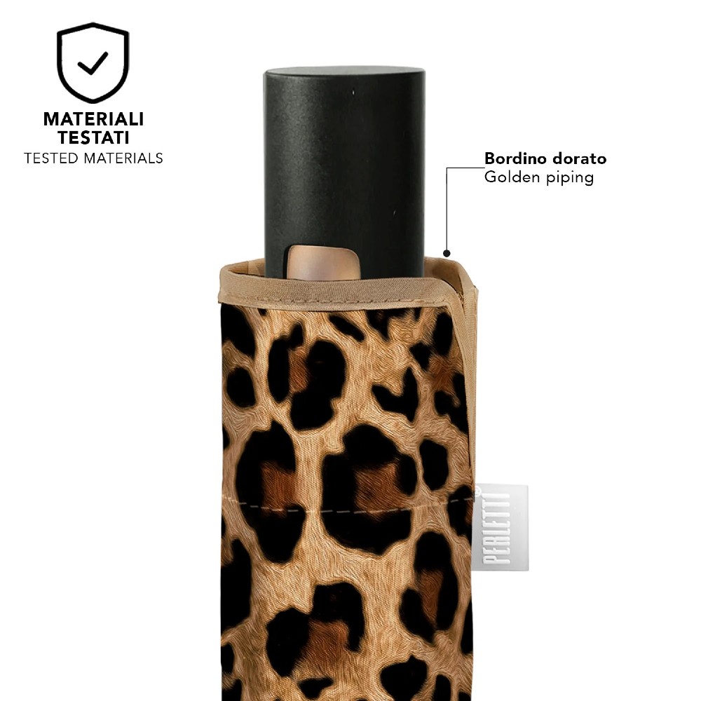 PERLETTI 26495 Automatic Windproof Folding Rain Umbrella Grey Leopard Accessories