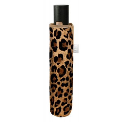 PERLETTI 26495 Automatic Windproof Folding Rain Umbrella Brown Leopard