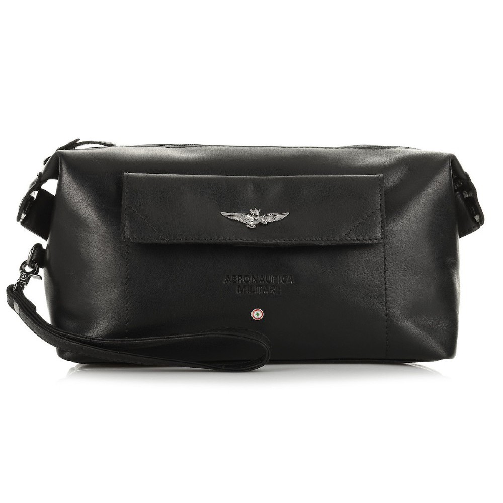 Aeronautica Militare AM-300 Leather Men's Wash Bag Black Bags