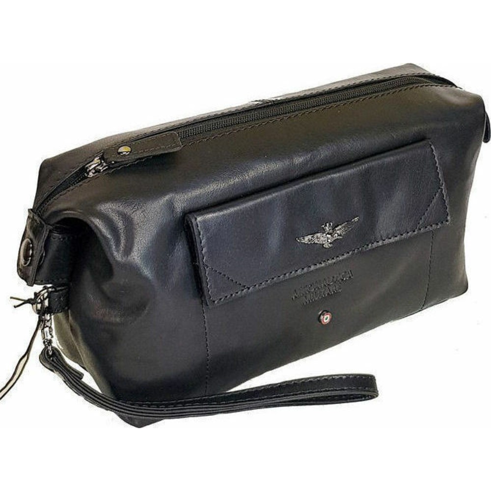 Aeronautica Militare AM-300 Leather Men's Wash Bag Black Bags