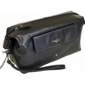 Aeronautica Militare AM-300 Leather Men's Wash Bag Black Bags