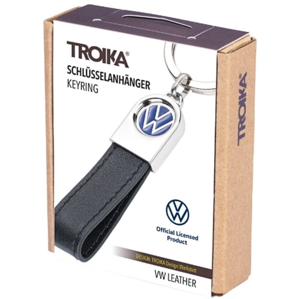 TROIKA KR24-05/VW Keyring Μπρελόκ Volkswagen Δερμάτινο Μαύρο Αξεσουάρ