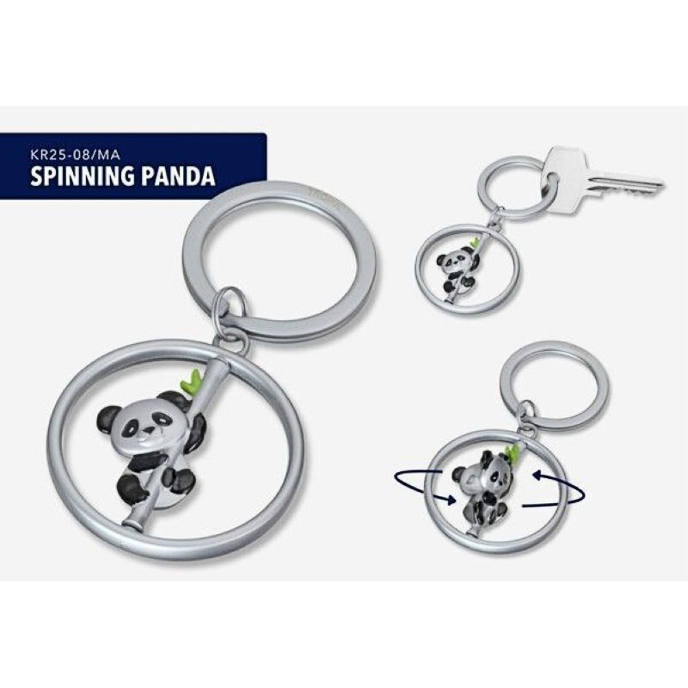 TROIKA KR25-08/MA Keyring SPINNING PANDA Μπρελόκ Ασημί Αξεσουάρ