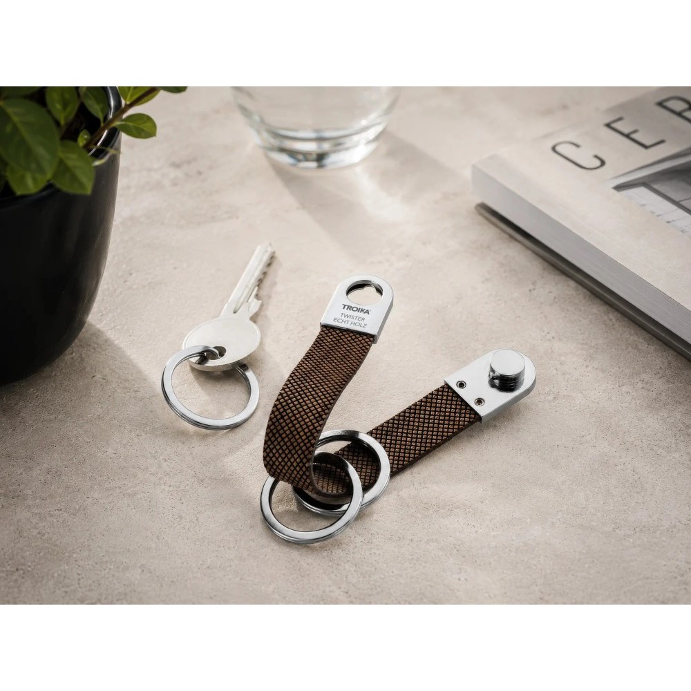 TROIKA KRG726/WO 3Keyring TWISTER STYLE REAL WOOD Brown Accessories