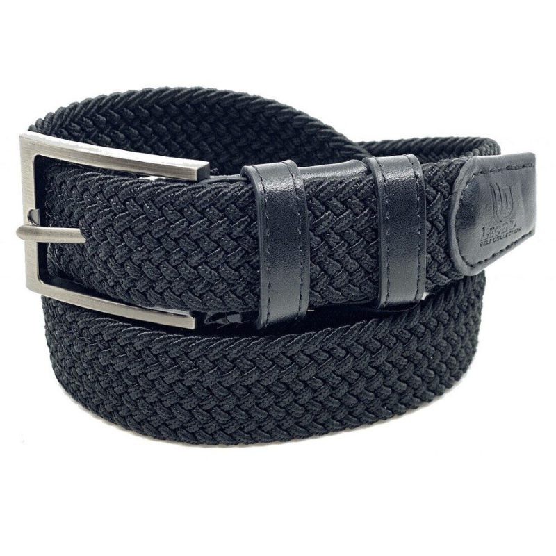 Legend Accessories LGD-18 Ελαστική Πλεκτή Ανδρική Ζώνη Δερμάτινη Μαύρη