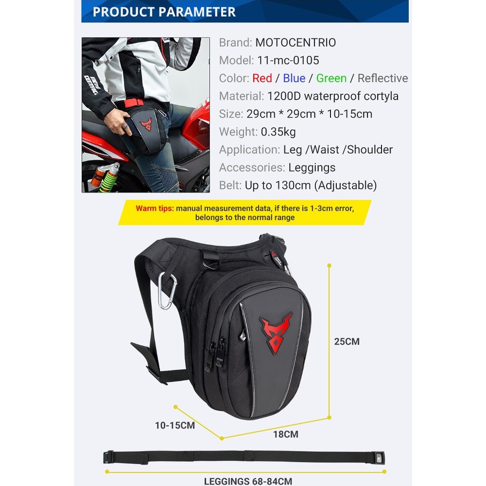 MotoCentric Τσαντάκι Μηρού Μαύρο/μπλε Αναβάτη MC-0105 Τσάντες