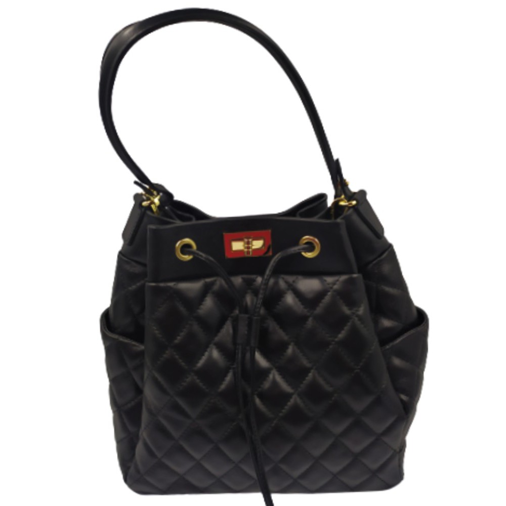 Τσάντα πουγκί δέρμα Ιταλίας Domus 42000109 μαύρη Bags