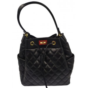 Τσάντα πουγκί δέρμα Ιταλίας Domus 42000109 μαύρη Bags