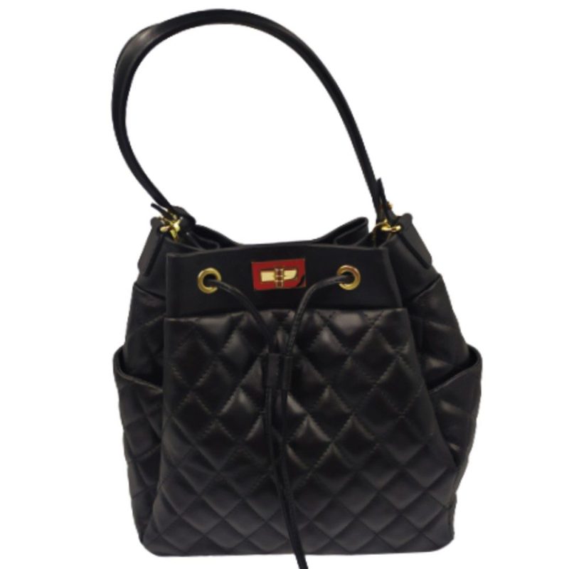 Τσάντα πουγκί δέρμα Ιταλίας Domus 42000109 μαύρη Domus accessories
