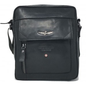 Aeronautica Militare AM-303 Leather Crossbody Bag Black Bags