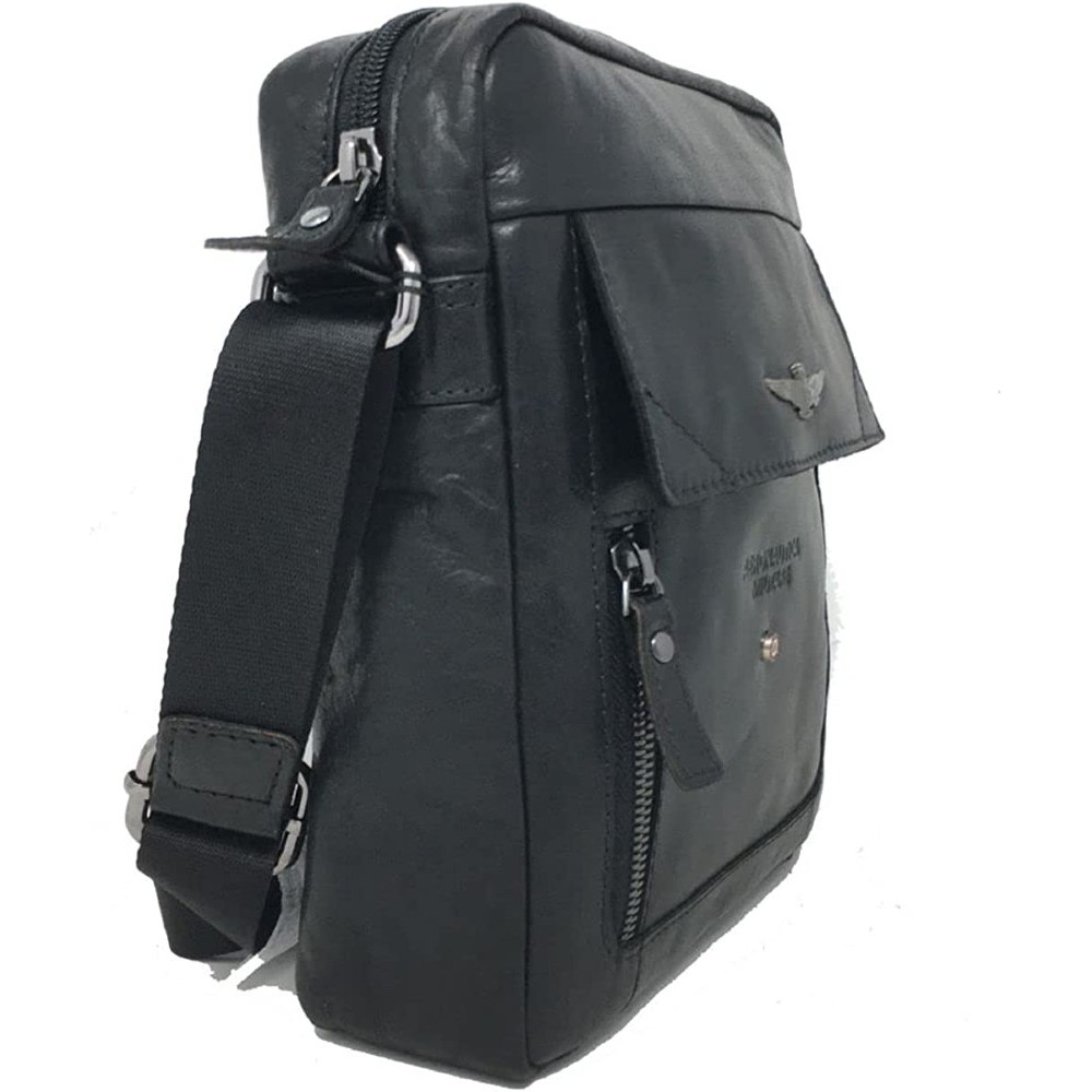 Aeronautica Militare AM-303 Leather Crossbody Bag Black Bags
