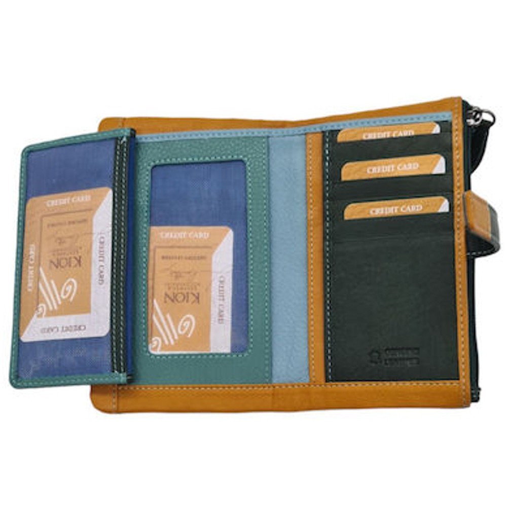 Kion Μεγάλο Δερμάτινο Γυναικείο Πορτοφόλι 3399Μ Πράσινο με κίτρινο. Wallets