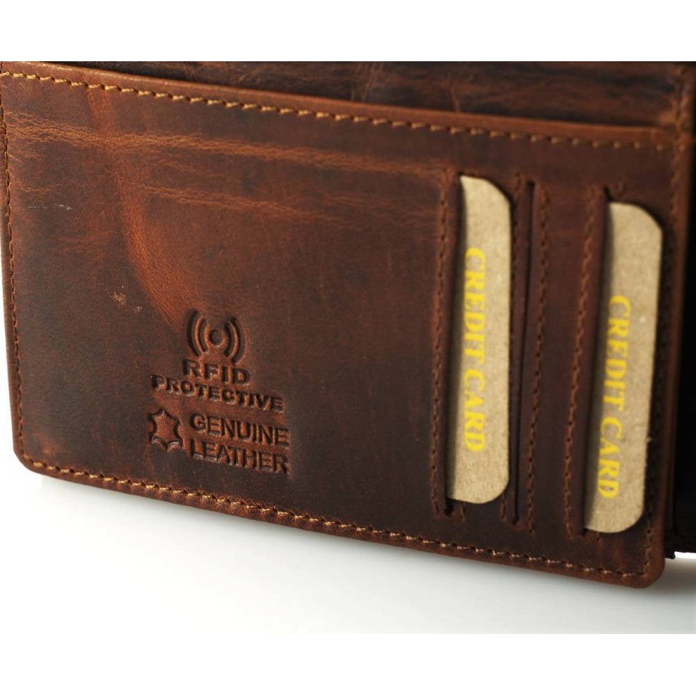 Kion KR-27 RFID karra ανδρικό πορτοφόλι δέρμα καφέ Πορτοφόλια