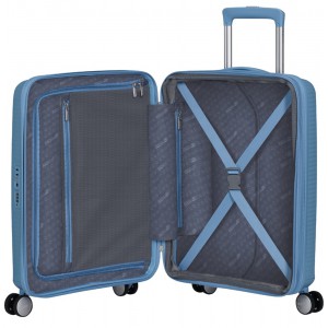 American Tourister Soundbox Spinner Expandable Βαλίτσα Καμπίνας 55cm 88472-A255 Γαλάζια Είδη ταξιδιού