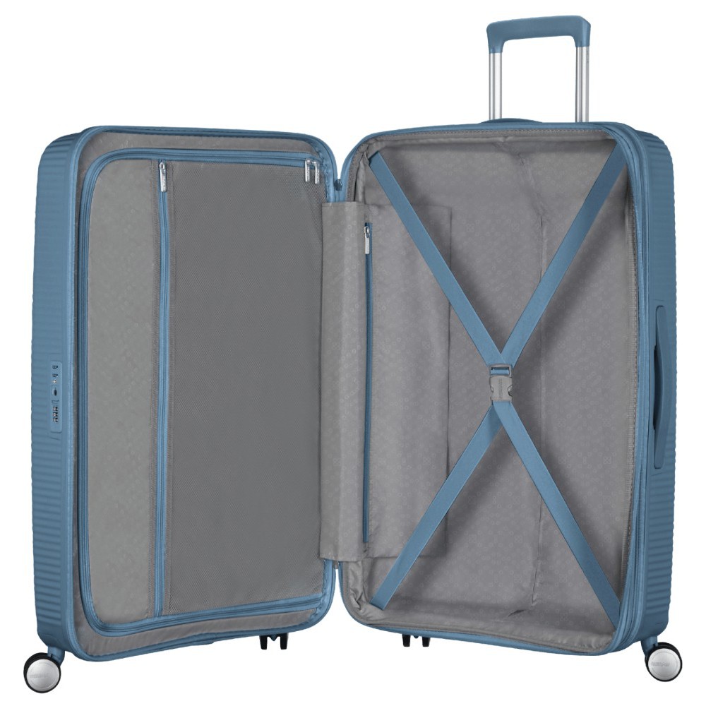 American Tourister Soundbox Spinner Expandable Large Suitcase 88474-E612 Stone Blue Travel Items