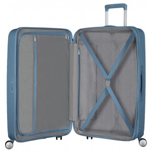 American Tourister Soundbox Spinner Expandable Large Suitcase 88474-E612 Stone Blue Travel Items